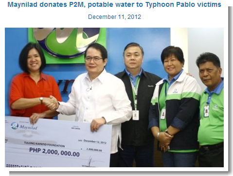 Maynilad donates to Pablo victims
